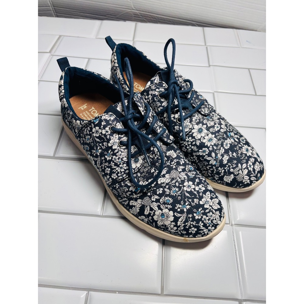 Toms Del ReyBlue White Floral Canvas Lace Up Low Top Sneakers Womens 8 - Picture 3 of 13